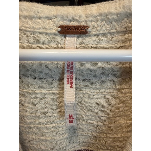 Free People Cedar Lace Crochet Cutout Boho Blouse Cream Striped Short Sleeve - Picture 7 of 7